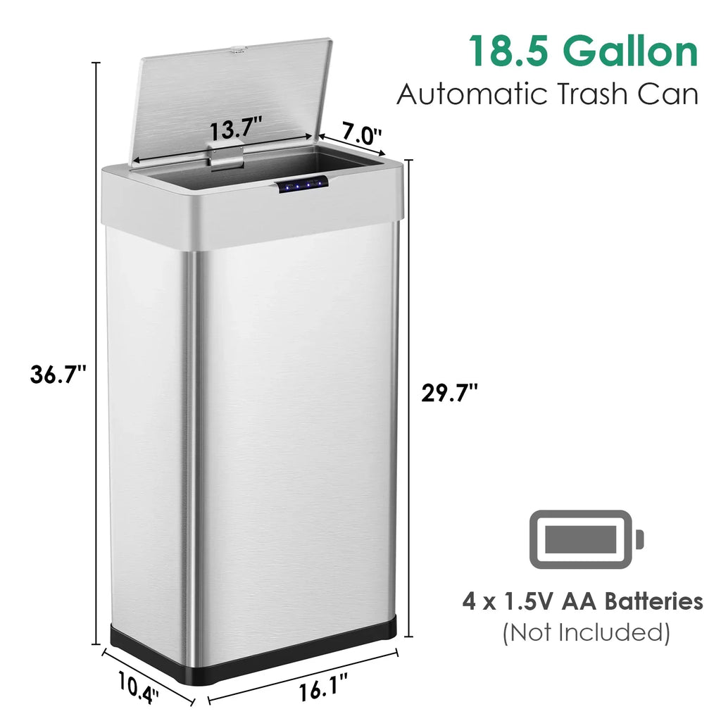 2026 NewLAZY BUDDY 60 Liter / 16 Gallon Stainless Steel Motion Sensor Trash Can for Kitchen, Bathroom, Rectangular