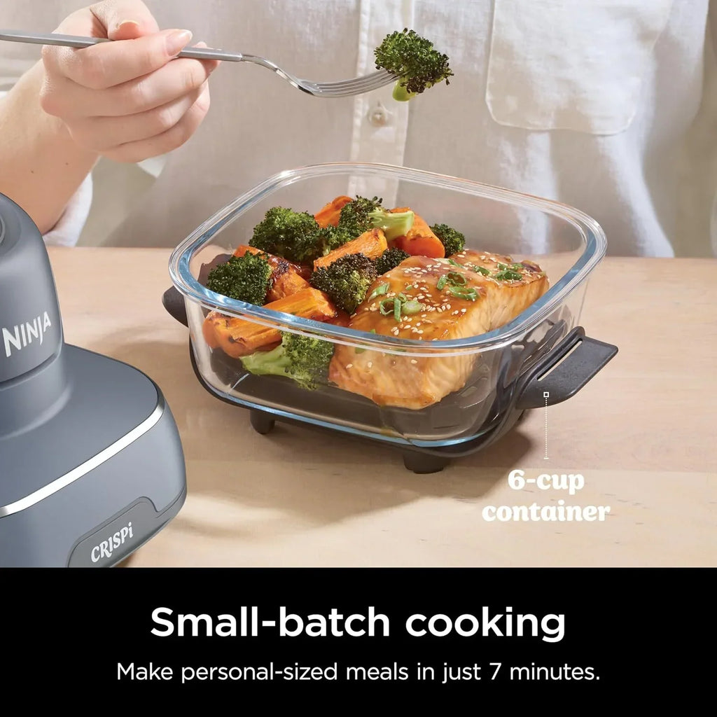 2026 NewNinja Crispi 4-in-1 Portable Glass Air Fryer Cooking System, 4-Qt & 6-Cup Containers, Cyberspace