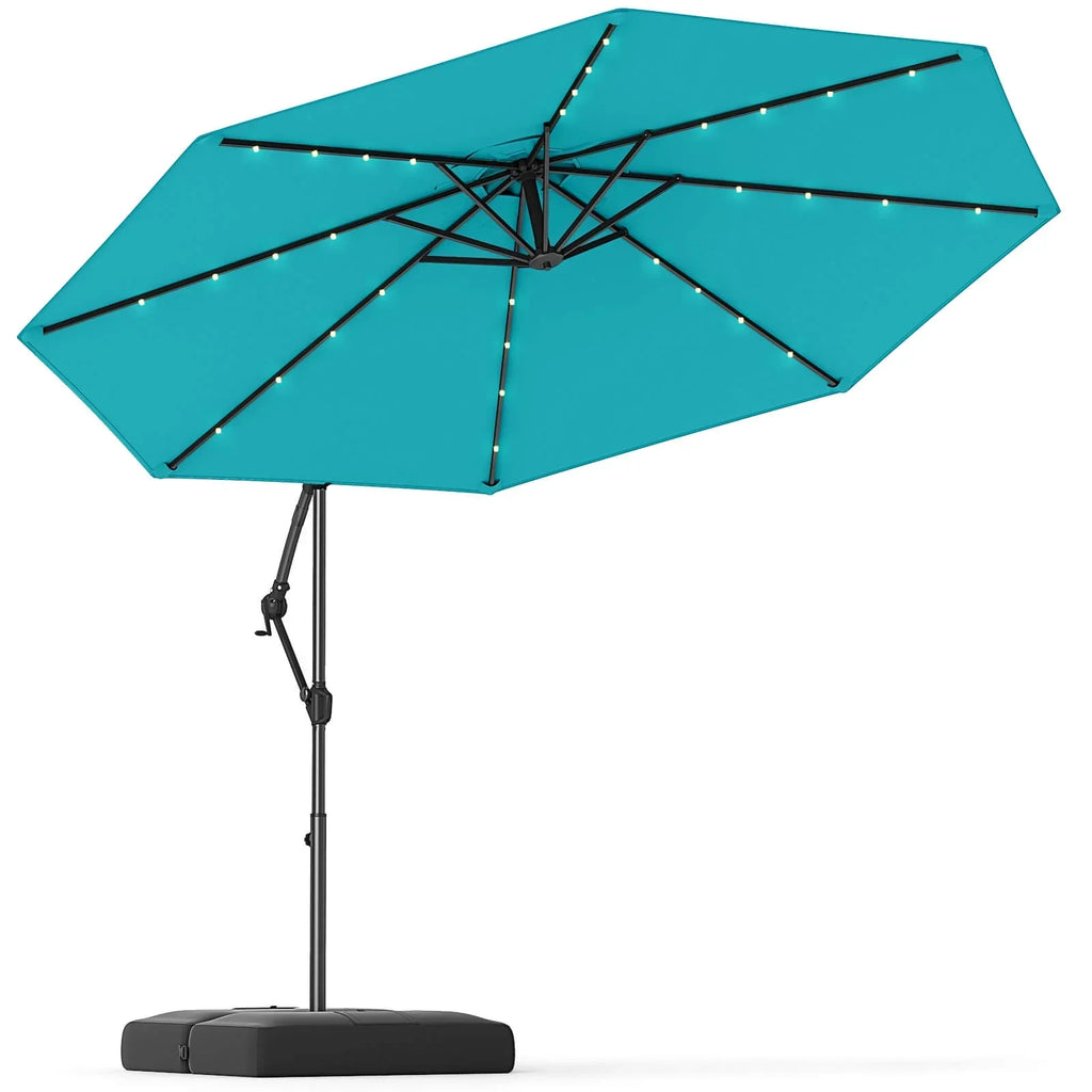 2026 NewCostway 10 FT Solar Offset Hanging Umbrella Patio Cantilever Umbrella with 32 LED Lights Brown