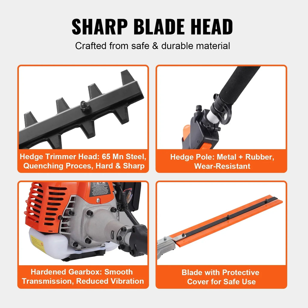 2026 NewVEVOR 26CC 5-in-1 Multi-Functional Trimming Tools, Gas Hedge Trimmer, Weed Eater, String Trimmer, Edger, Pole Saw Chainsaw Pruner with Extension Pole