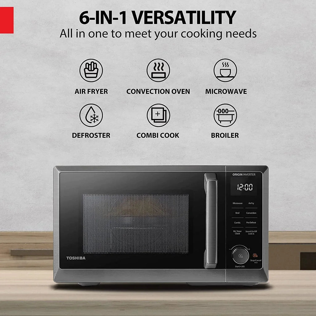2026 NewTOSHIBA 7-in-1 Countertop Microwave Oven Air Fryer Combo, Inverter, Convection, Broil, Speedy Combi, Even Defrost, Humidity Sensor, Mute Function, 27 Auto Menu&47 Recipes, 1.0 cu.ft/30QT, 1000W