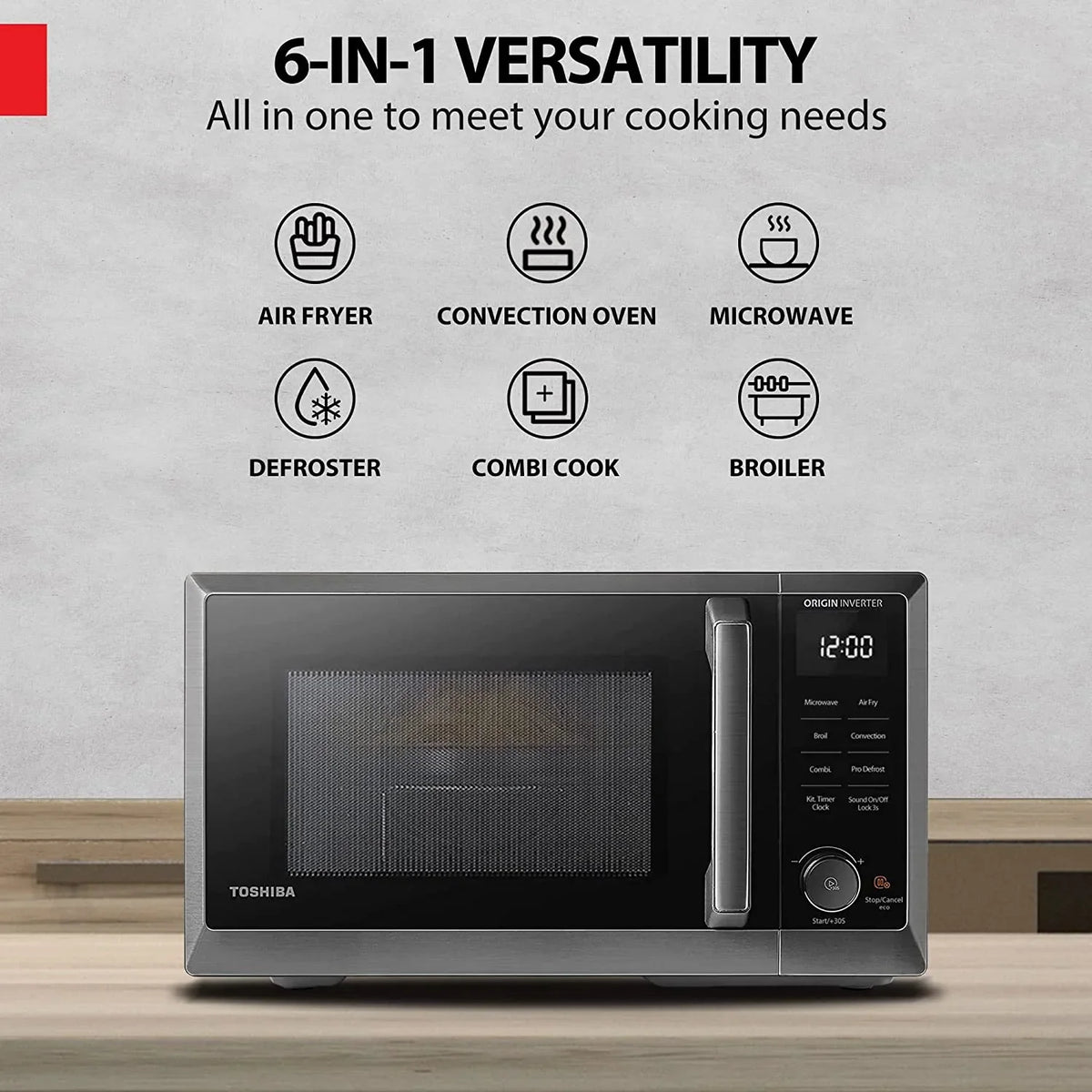 2026 NewTOSHIBA 7-in-1 Countertop Microwave Oven Air Fryer Combo, Inverter, Convection, Broil, Speedy Combi, Even Defrost, Humidity Sensor, Mute Function, 27 Auto Menu&47 Recipes, 1.0 cu.ft/30QT, 1000W