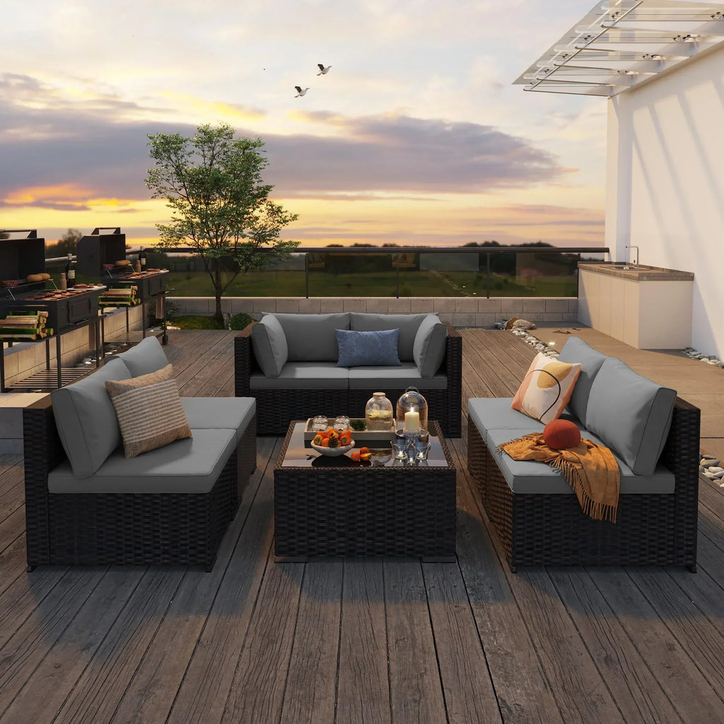 2026 NewPatio Furniture Set Clearance, Lofka 5 Piece Outdoor Sectional Furniture Chair Set with Cushions and Tea Table, Gray