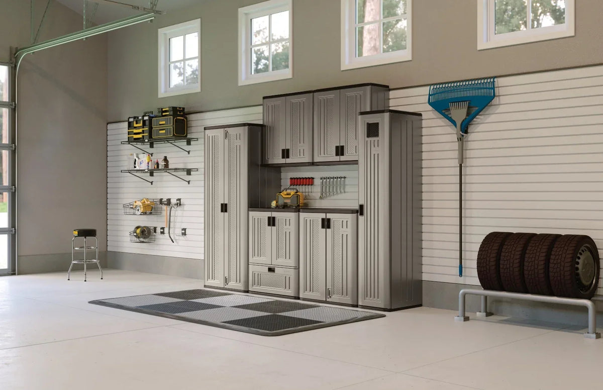2026 NewSuncast Mega Tall Resin Outdoor Storage Cabinet with 3 Shelves, Platinum Metallic
