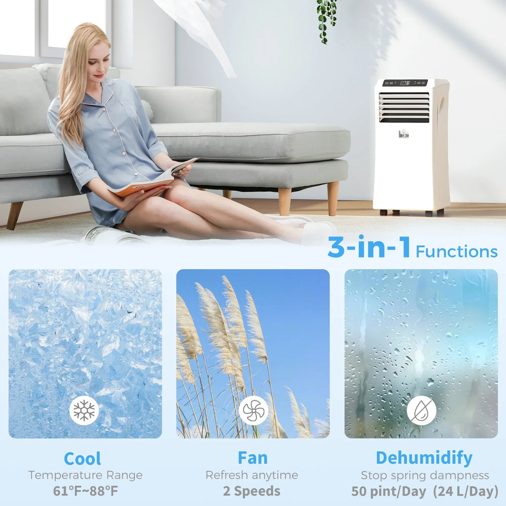2026 NewHOMCOM 8000 BTU Mobile Portable Air Conditioner with Cooling, Dehumidifier, and Ventilating with Remote Control, 2 Speed Fans, 24-Hour Timer for Bedroom, Living Room, Home Office, White