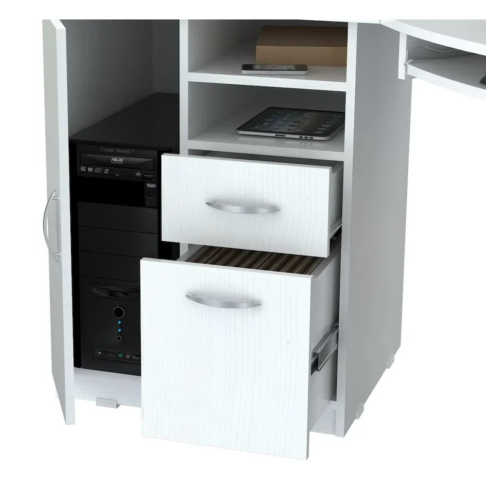 2026 NewInval Modern Corner Desk with 2 Drawers and Cabinet, Washed Oak