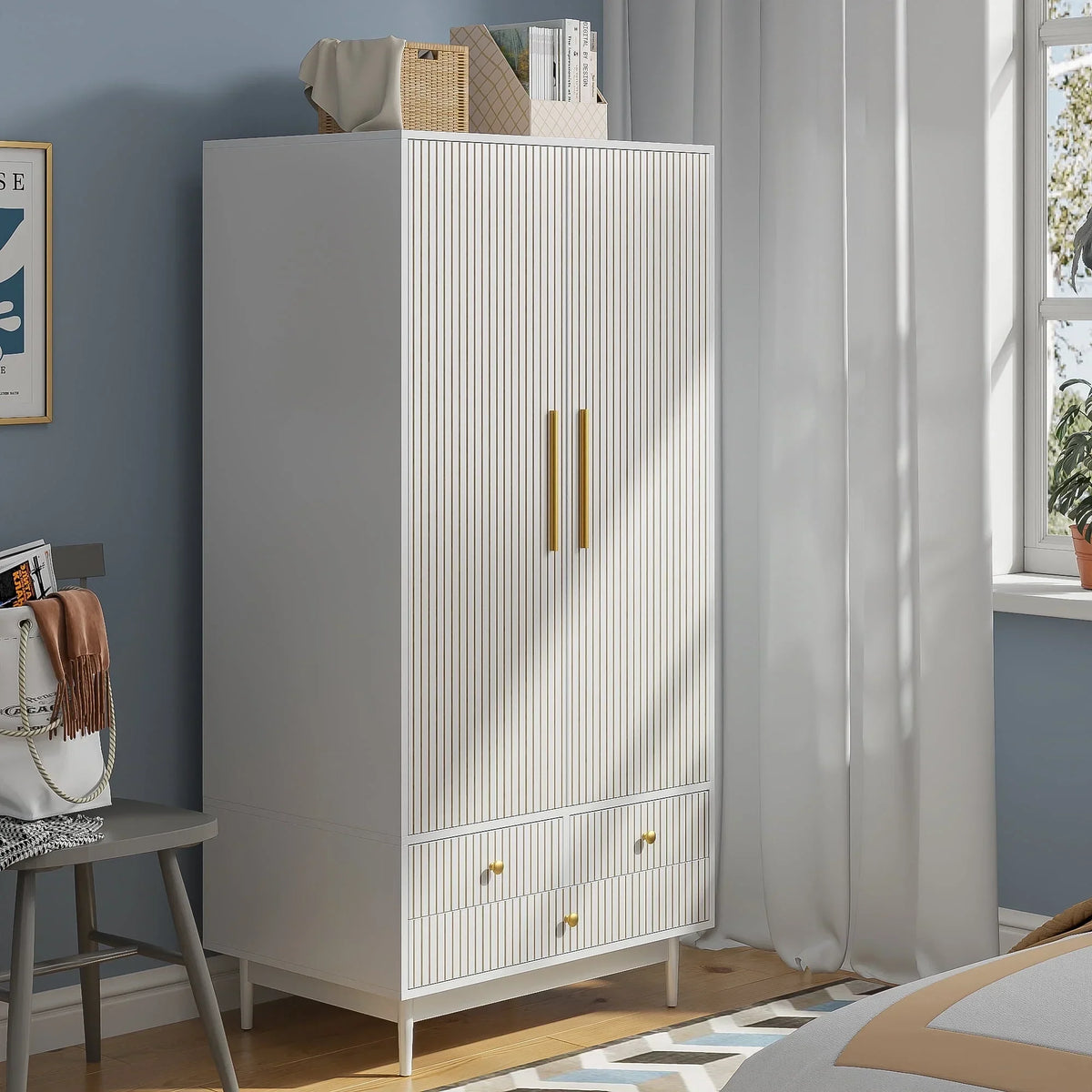 2026 NewArmoire Wardrobe Closet, Closet Wardrobe Cabinet with Drawers and Hanging Rail for Bedroom, White