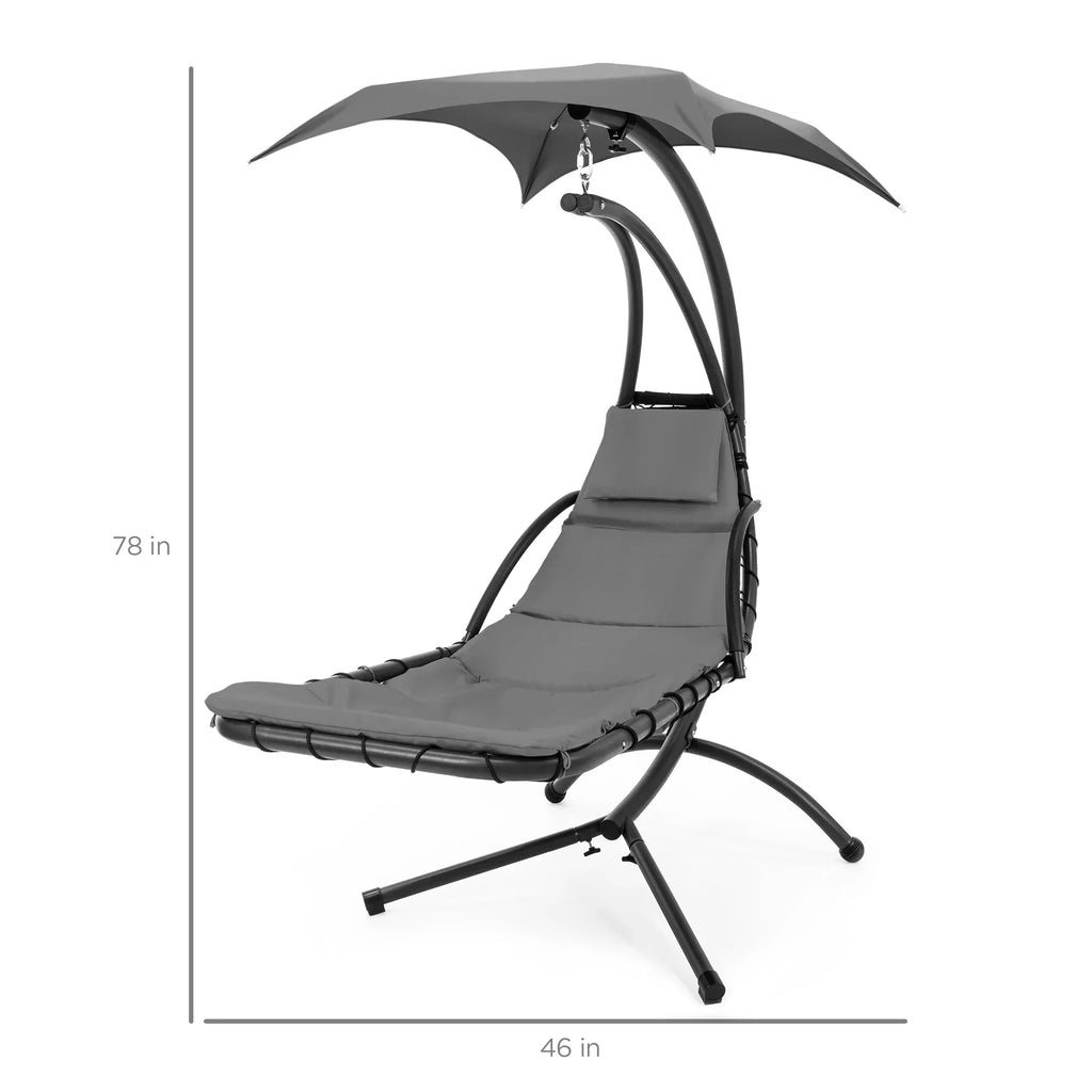 2026 NewBest Choice Products Hanging Curved Chaise Lounge Chair Swing for Backyard, Patio w/ Pillow, Shade, Stand - Teal
