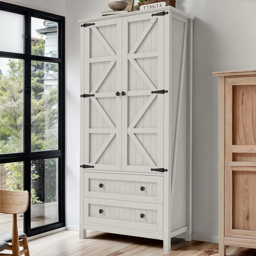 2026 NewDextrus 64.56" Tall Kitchen Pantry Cabinet with 2-Drawer and Adjustable Shelves, White Oak