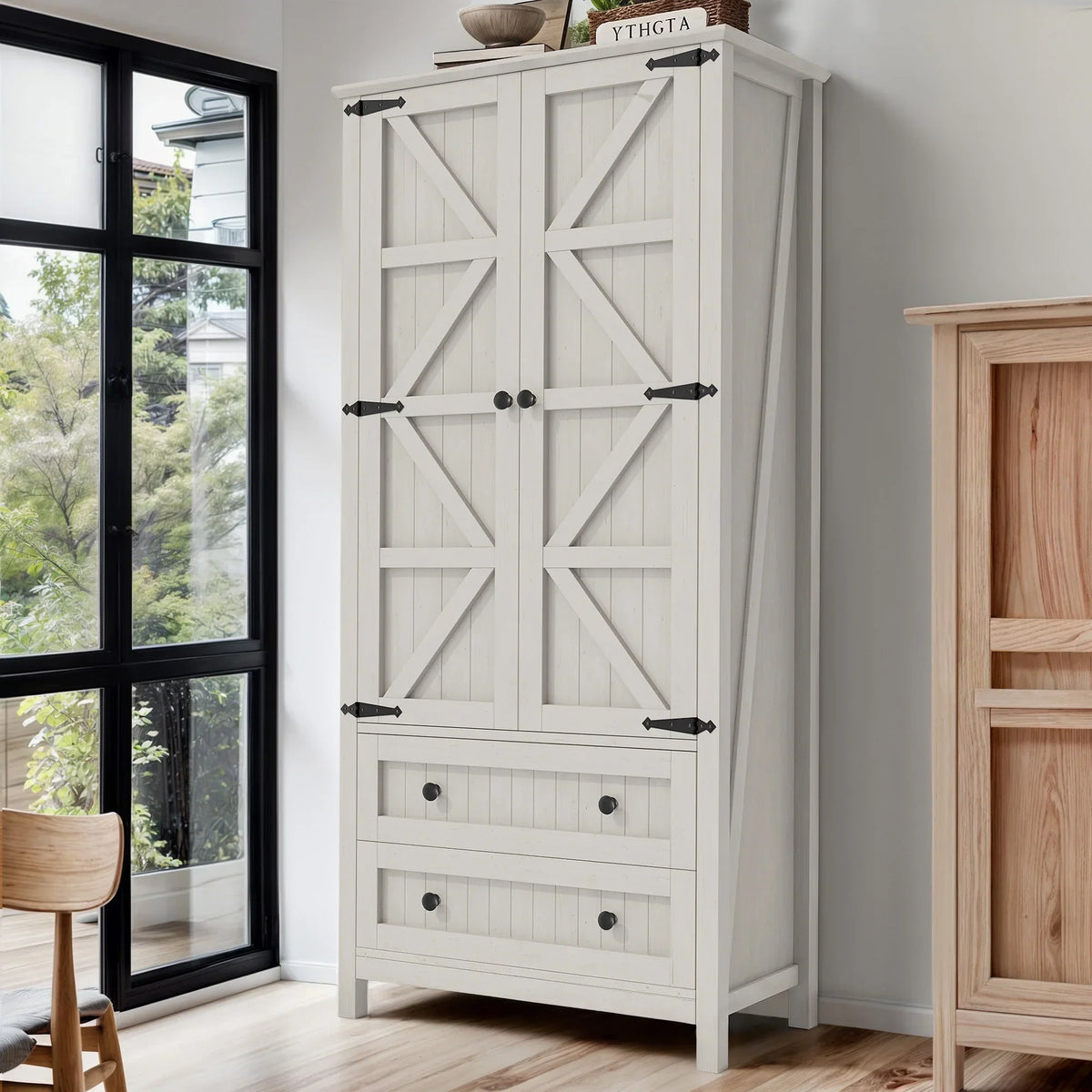 2026 NewDextrus 64.56" Tall Kitchen Pantry Cabinet with 2-Drawer and Adjustable Shelves, White Oak