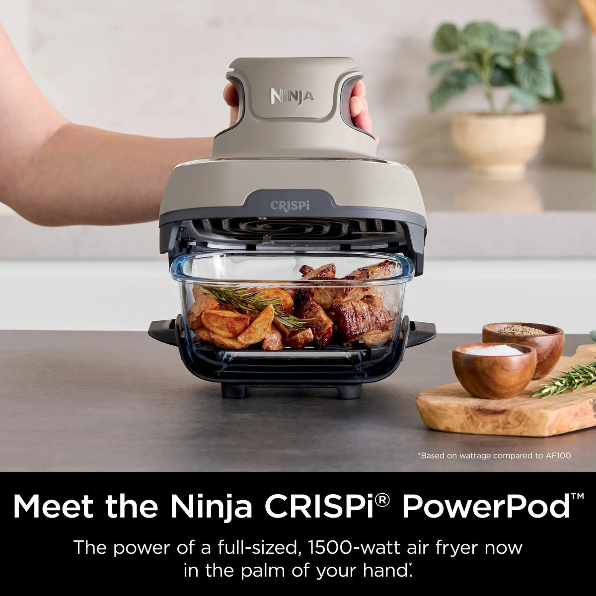 2026 NewNinja Crispi 4-in-1 Portable Glass Air Fryer Cooking System, 4-Qt & 6-Cup Containers, Cyberspace