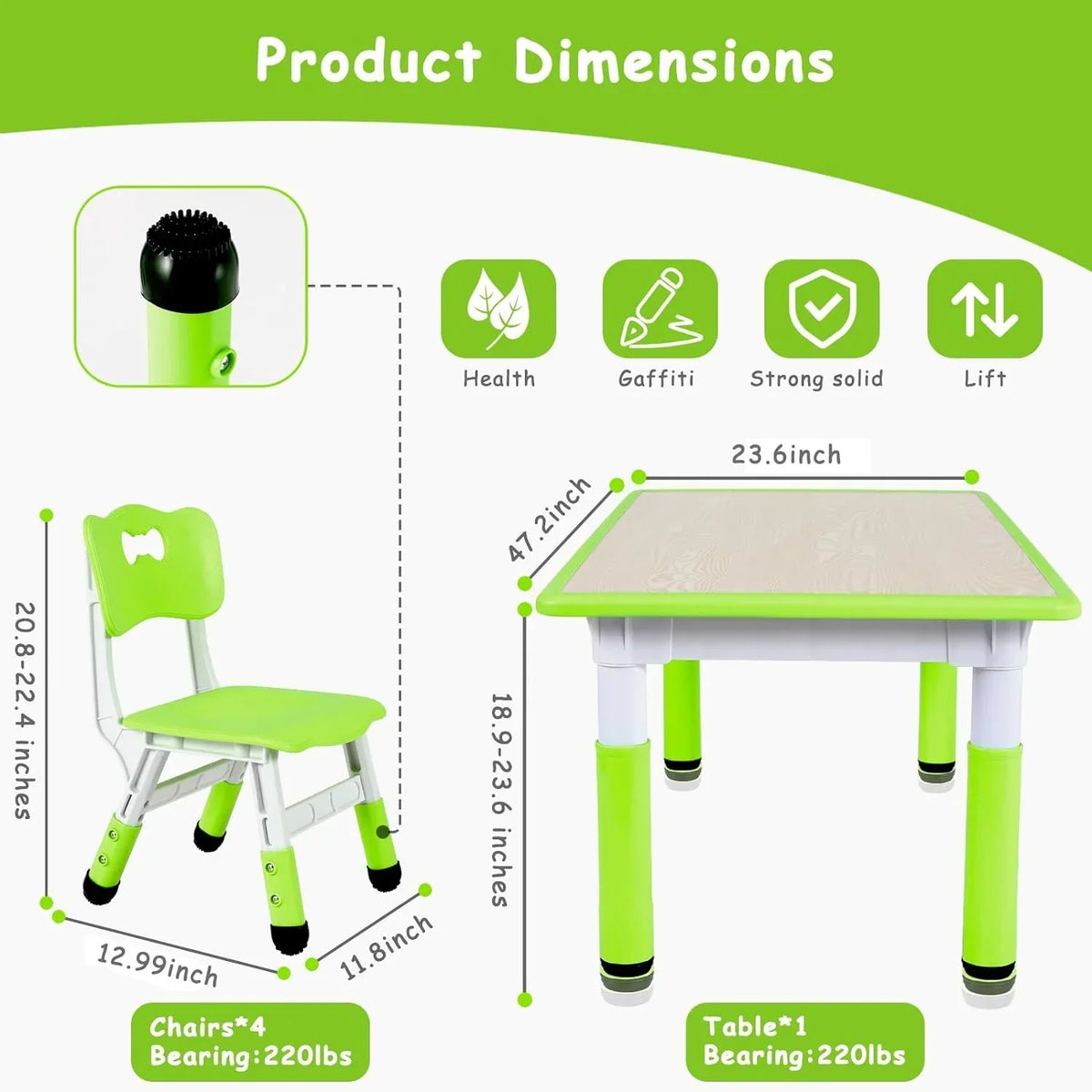 2026 NewLAZY BUDDY Kids Table and 4 Chairs Set, Height Adjustable Toddler Desk with Graffiti Desktop, Kids Activity Table Set for Daycare, Home