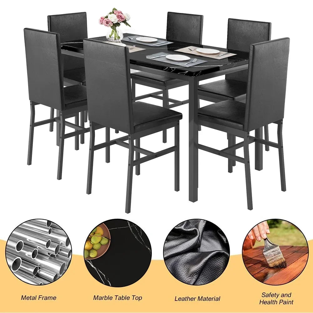 2026 NewDining Table with 6 High-back Upholstered Chairs, Modern Dinette Set, Dining Table and Chairs Set for 6 Persons, Small Home Kitchen Dining Table Set, Ideal for Apartment Breakfast Nook Bar, B1470