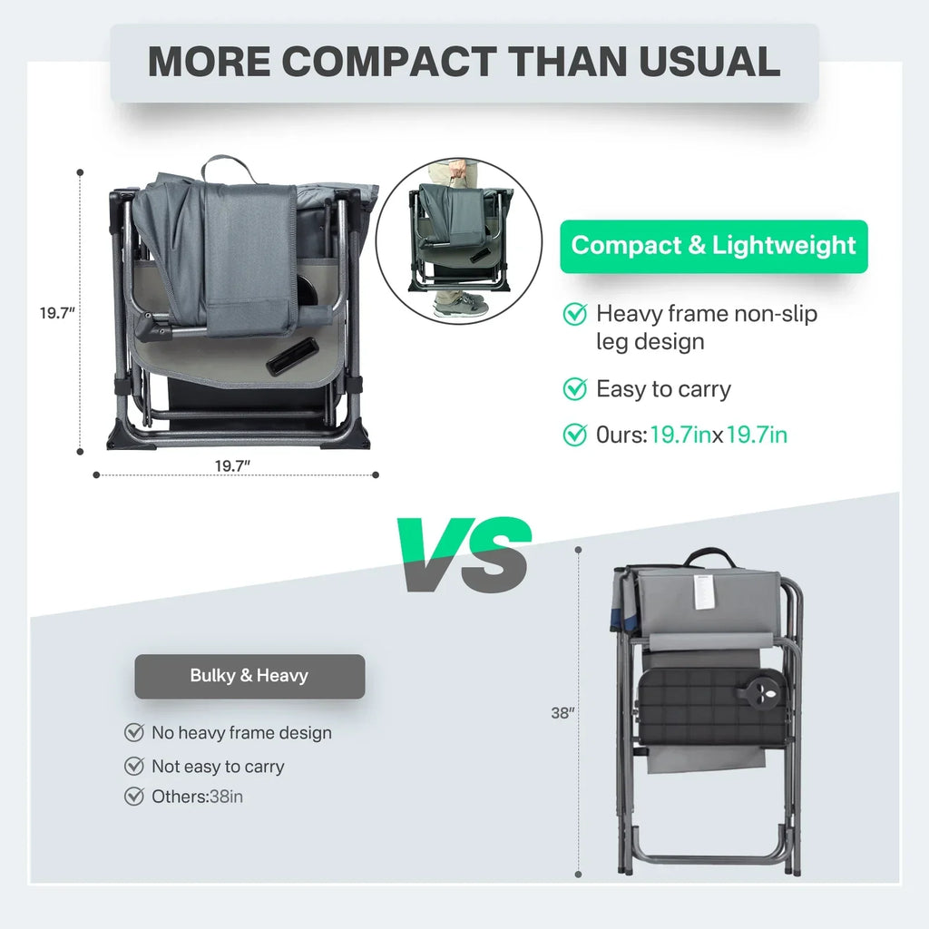 2026 NewTIMBER RIDGE Portable Director Chair, Heavy Duty Camping Folding Chair with Compact Size with Side Pocket and Side Table, Support 400 lbs, Grey