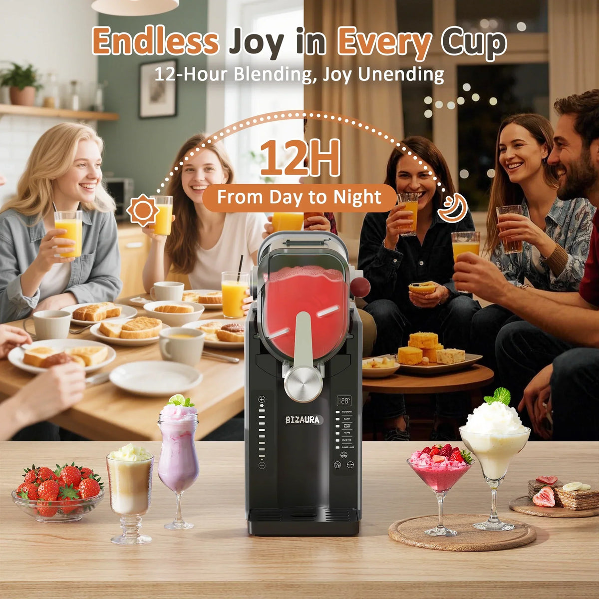 2026 NewBIZAURA Slushie Machine, Slushy Machine for Home No Ice Need, Professional Frozen Drink Maker, 6 Presets for Milkshakes, Frapp"s, Slush, Ice Cream