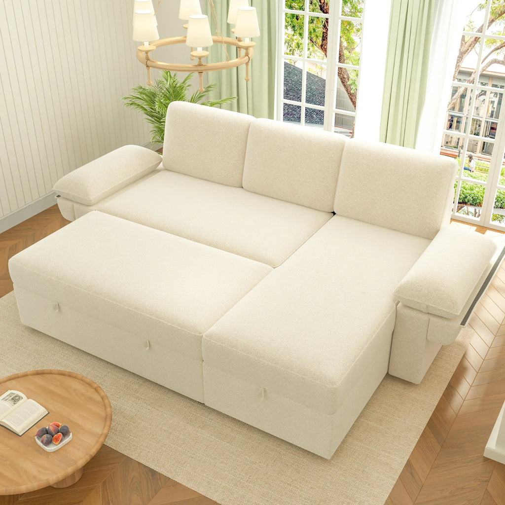2026 NewVANACC Sofa Bed, Adult Sleeper Sofa with Storage Chaise, Pull Out Couch for Bed Room, Gray Chenille