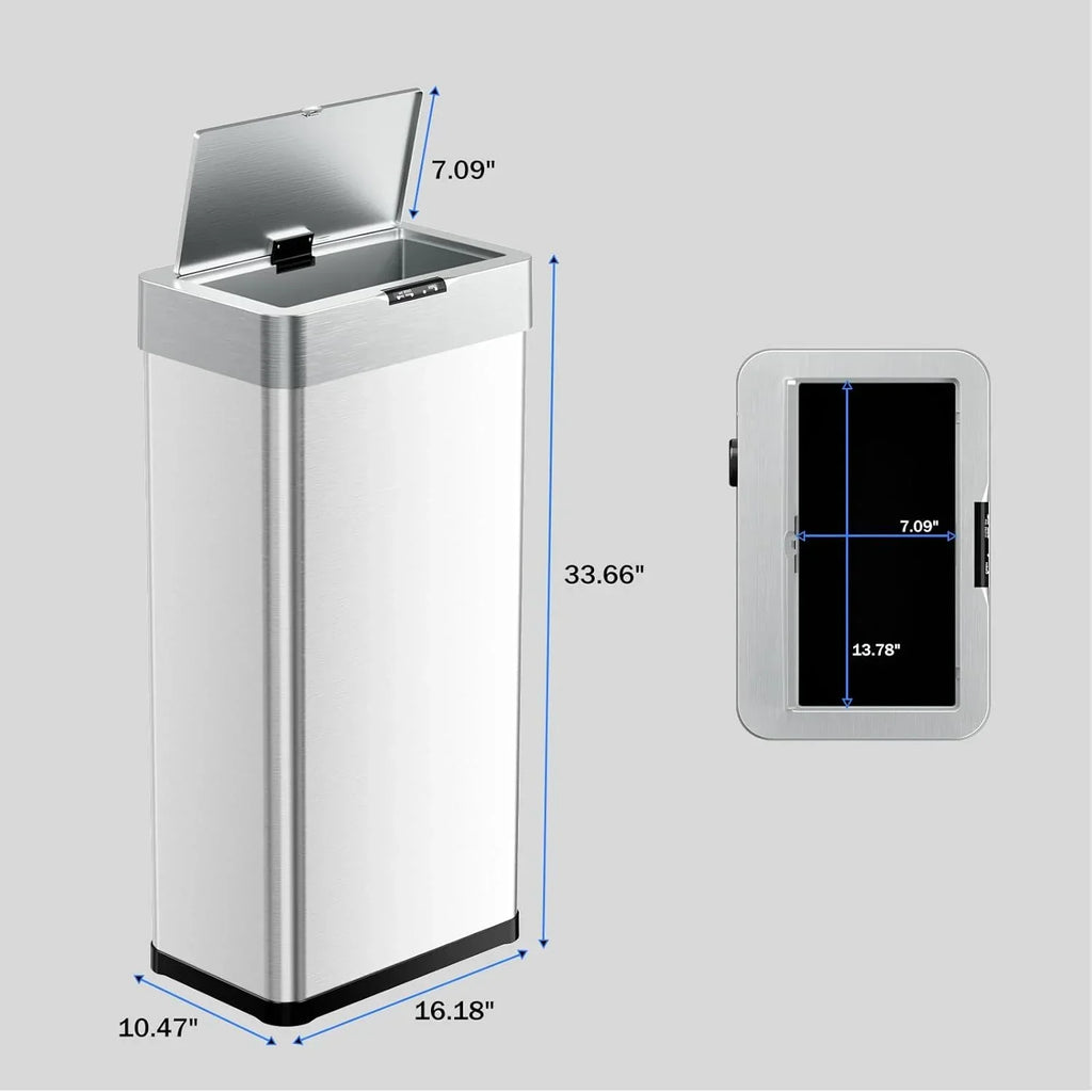 2026 NewLAZY BUDDY 60 Liter / 16 Gallon Stainless Steel Motion Sensor Trash Can for Kitchen, Bathroom, Rectangular