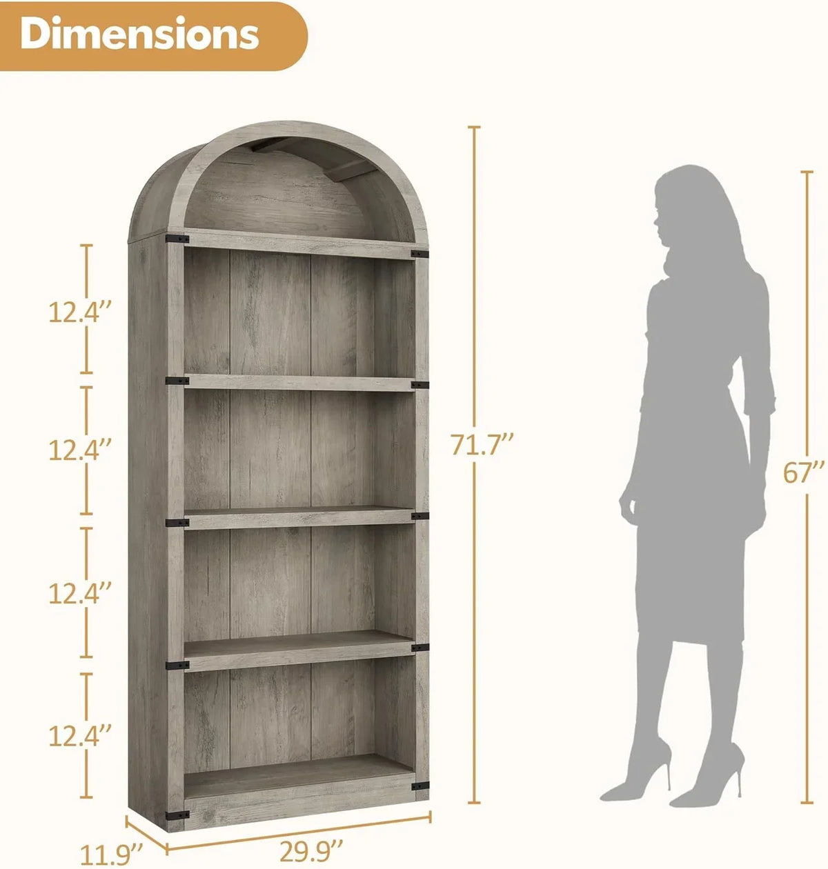 2026 NewBookcase 5 Shelf Arched Bookshelf 71.65in Tall Bookcase Farmhouse Display Storage Rack Wooden Bookshelves for Home Office, Living Room(white)