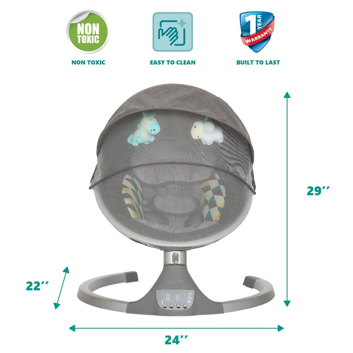 2026 NewDream On Me Zazu Baby Swing. Baby Swing for Infant. 5 - Swinging Speed. Two Attached Toys. Bluetooth Enabled and Remote Control. Grey and Blue