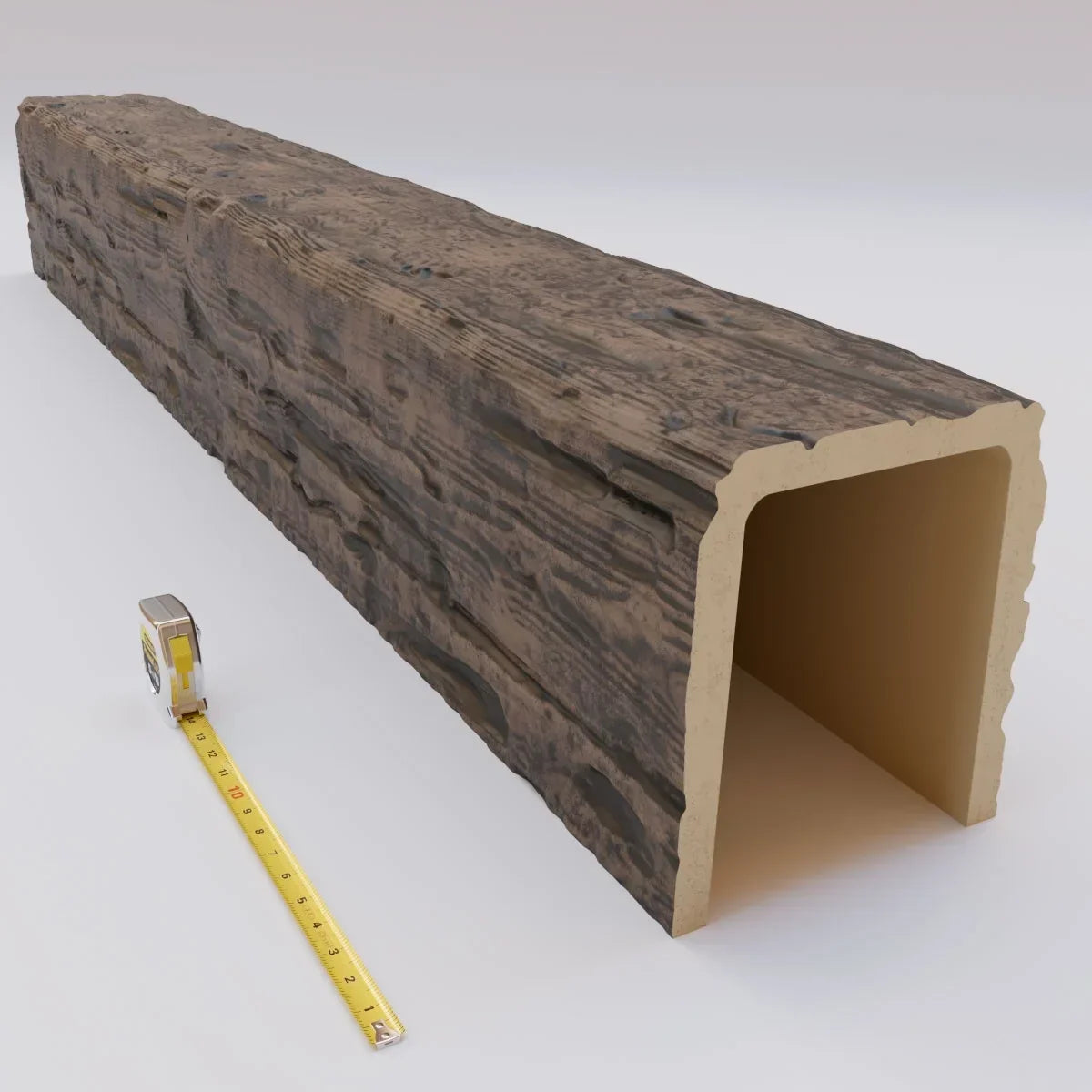 2026 NewEkena Millwork 3 1/2"W x 3 1/2"H x 120"L 3-Sided (U-Beam) Salvaged Timber HeritageTimber Faux Wood Ceiling Beam, Kona Brown