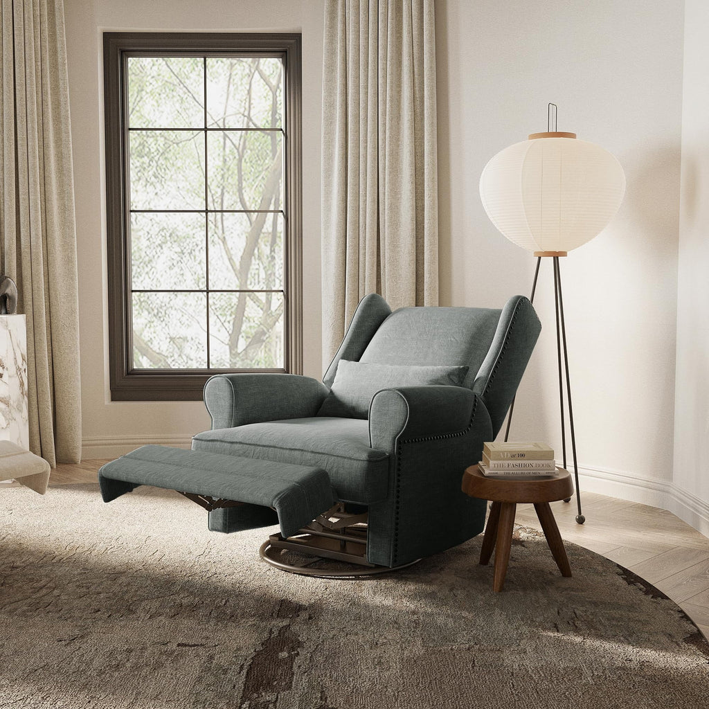 2026 NewRoyalcraft Swivel Nursery Glider Recliner, Comfy Upholstered Glider Chair with Lumbar Pillow and Footrest, Beige