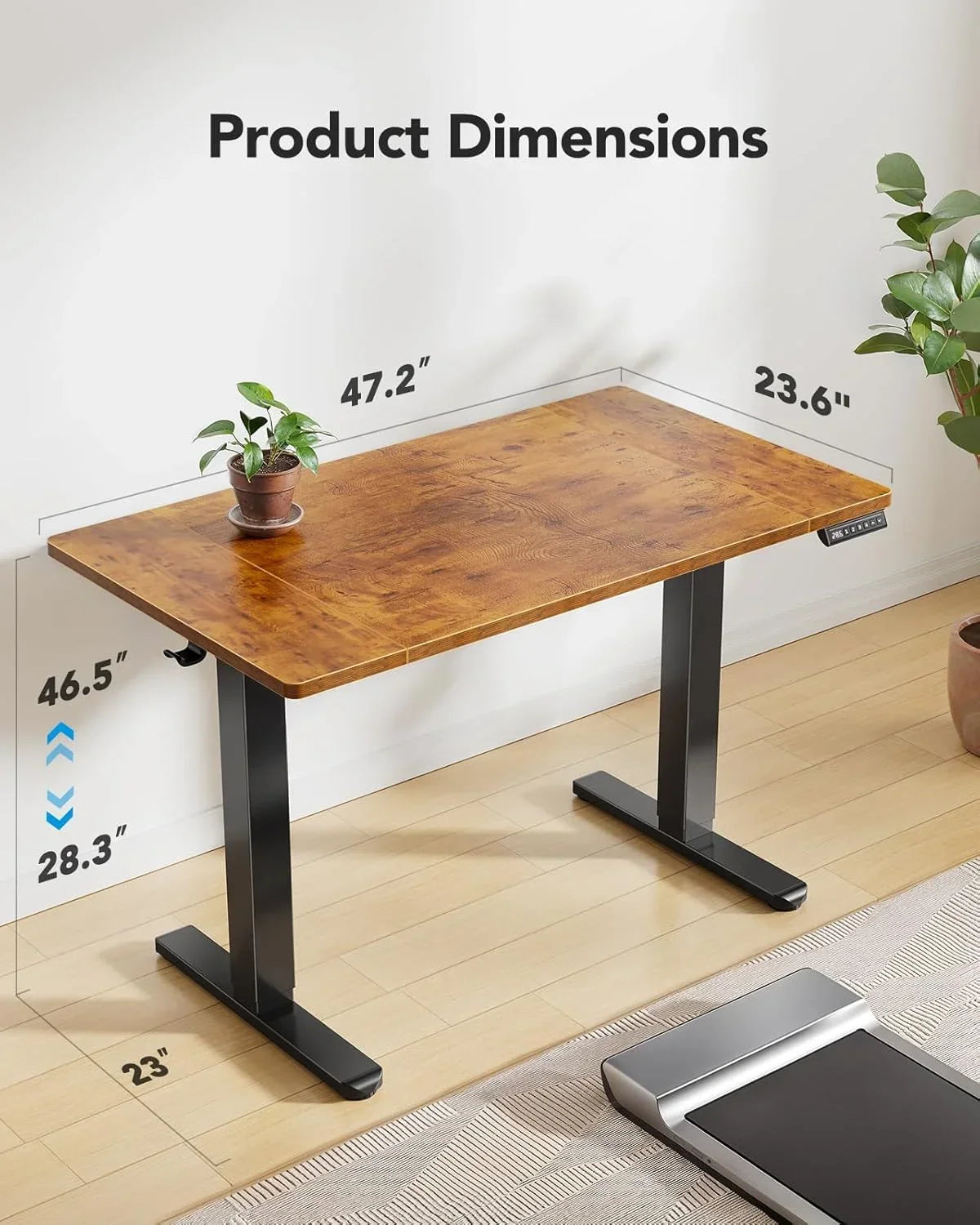 2026 NewUANUO 48 x 24 inch Electric Standing Desk, Height Adjustable Table with Headphone Hooks & Cable Manager, Sit to Stand up Desk for Home Office, Vintage Brown