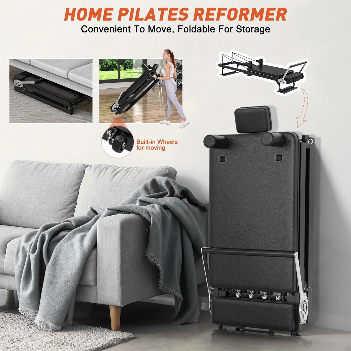 2026 NewGIKPAL 92" Foldable Pilates Reformer Machine for Home Gym,Balanced Body Pilates Exercise Equipment with Jump Board