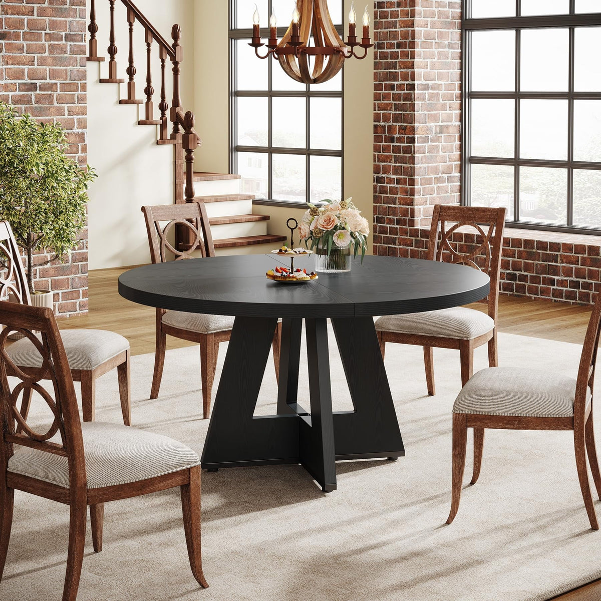 2026 NewTribesigns Round Dining Table for 4, Grey Kitchen Table 47 Inch Farmhouse Wood Kitchen Dinning Table for Kitchen Living Room
