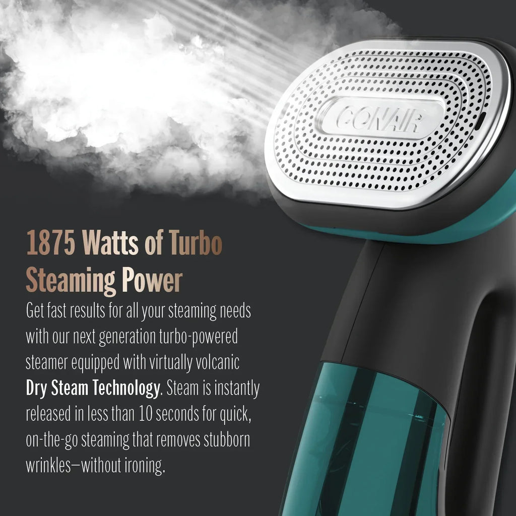 2026 NewConair Turbo ExtremeSteam 1875 Watt Handheld Fabric, 2-in-1 Steam and Iron Garment Steamer, One Size, Black/Green GS107