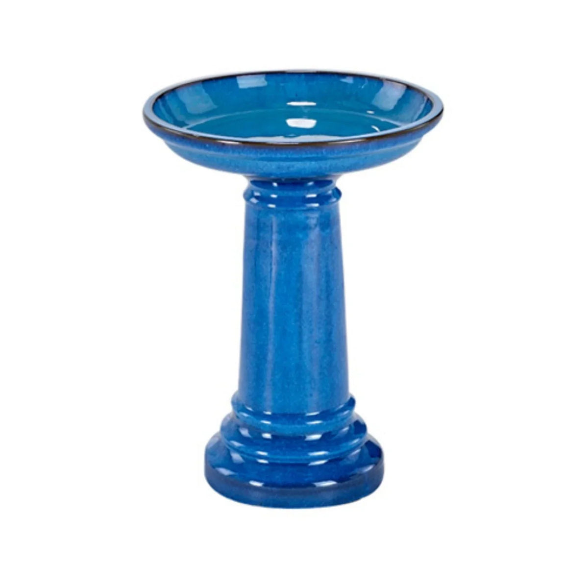 2026 NewSmart Solar 207104-BT Aviatra Ceramic Traditional Garden Bird Bath, Bright Blue