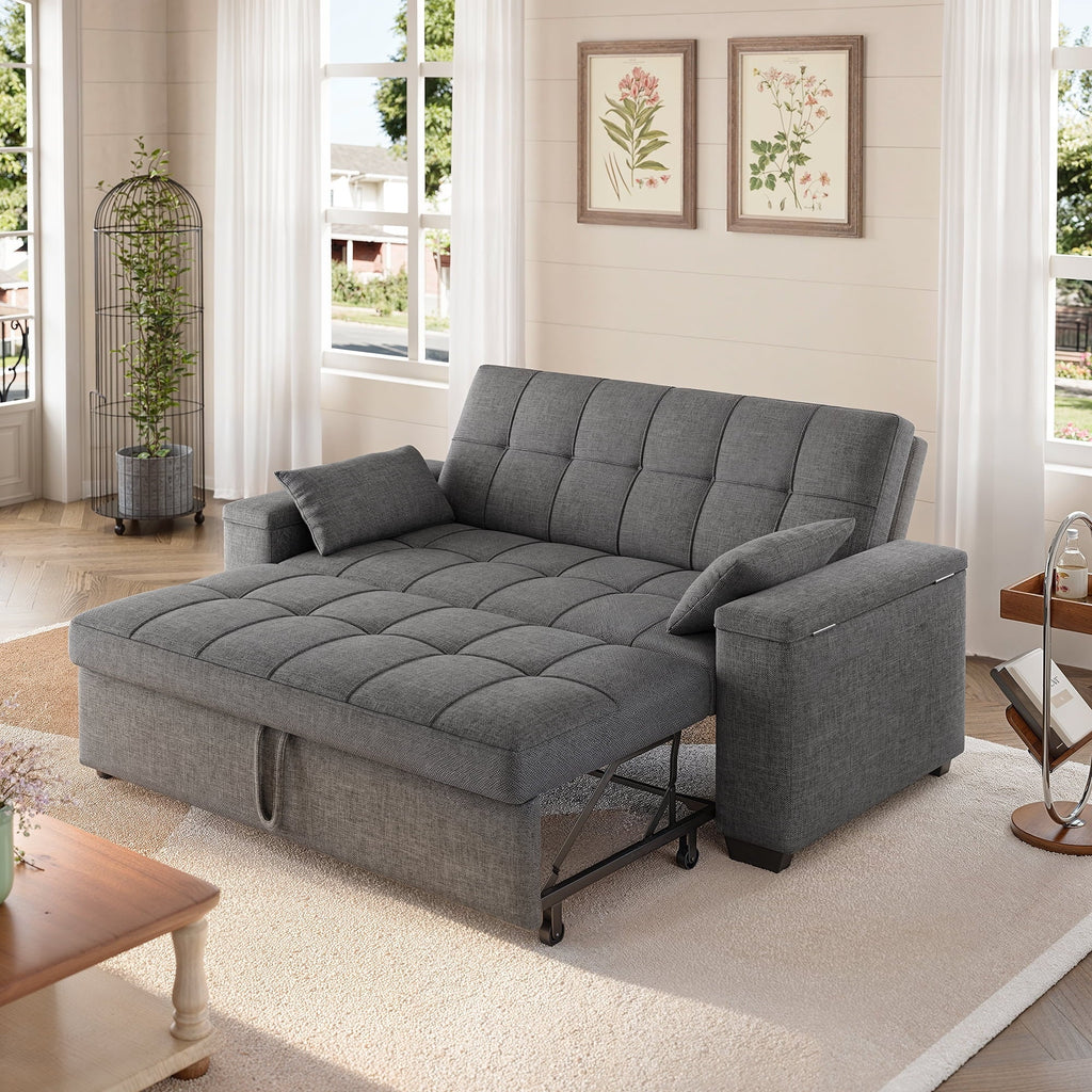 2026 NewSofa Bed, Lofka 3-in-1 Convertible Sleeper Sofa with Storage, Adjustable Backrest & Pull Out Function - Sleeper Chair for Small Space, Apartment, Dark Grey