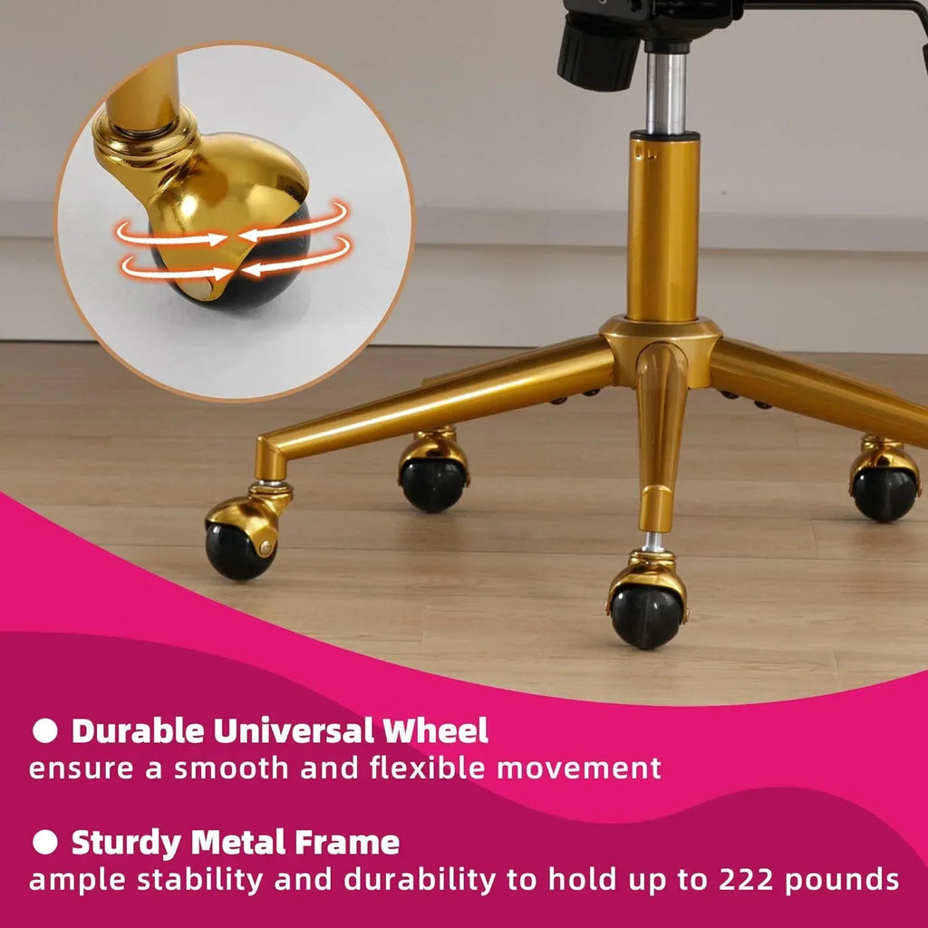 2026 NewWestice Home Office Desk Chairs, Velvet Task Chair, Height Adjustable Swivel Vanity Chair with Golden Base for Vanity Study, Living Room Computer Room, Beige