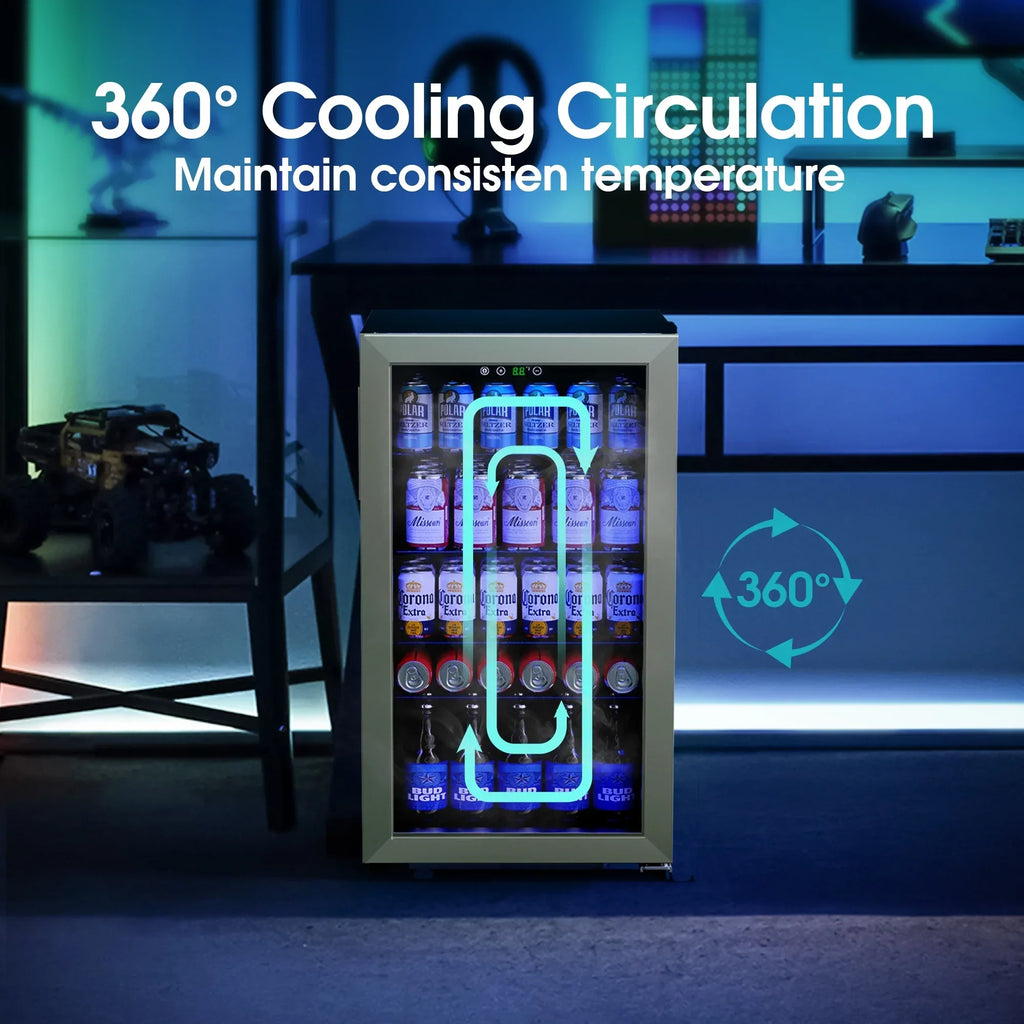 2026 NewQunler 130 Can Beverage Cooler Refrigerator with Glass Door for Beer Soda Water, Drink Fridge for Home Bar, Silver