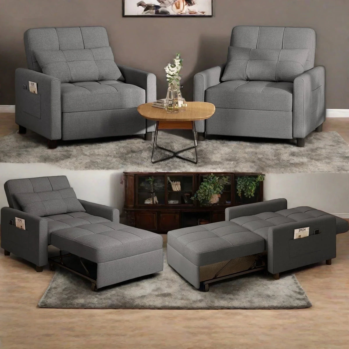 2026 NewSofa Bed, Lofka 3-in-1 Convertible Sleeper Sofa with Storage, Adjustable Backrest & Pull Out Function - Sleeper Chair for Small Space, Apartment, Dark Grey