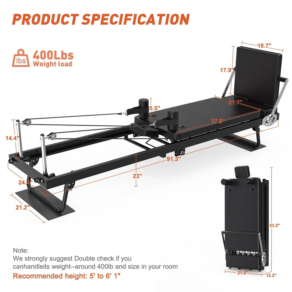 2026 NewGIKPAL 92" Foldable Pilates Reformer Machine for Home Gym,Balanced Body Pilates Exercise Equipment with Jump Board