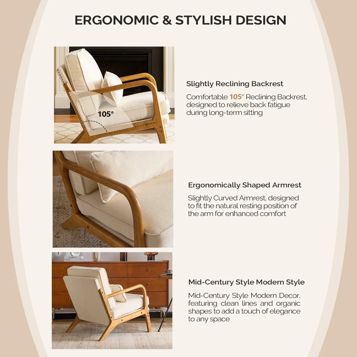 2026 NewKtaxon Accent Chair Corduroy Upholstered Armchair, Reading Club Chair with Pillow and Solid Wood Frame for Living Room Bedroom Furniture Off White