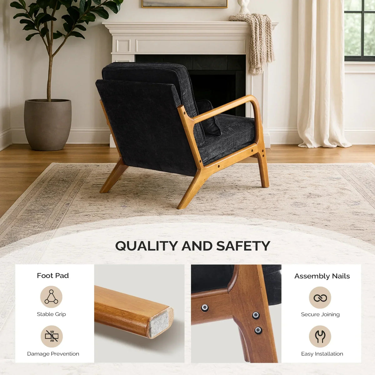 2026 NewKtaxon Accent Chair Corduroy Upholstered Armchair, Reading Club Chair with Pillow and Solid Wood Frame for Living Room Bedroom Furniture Off White