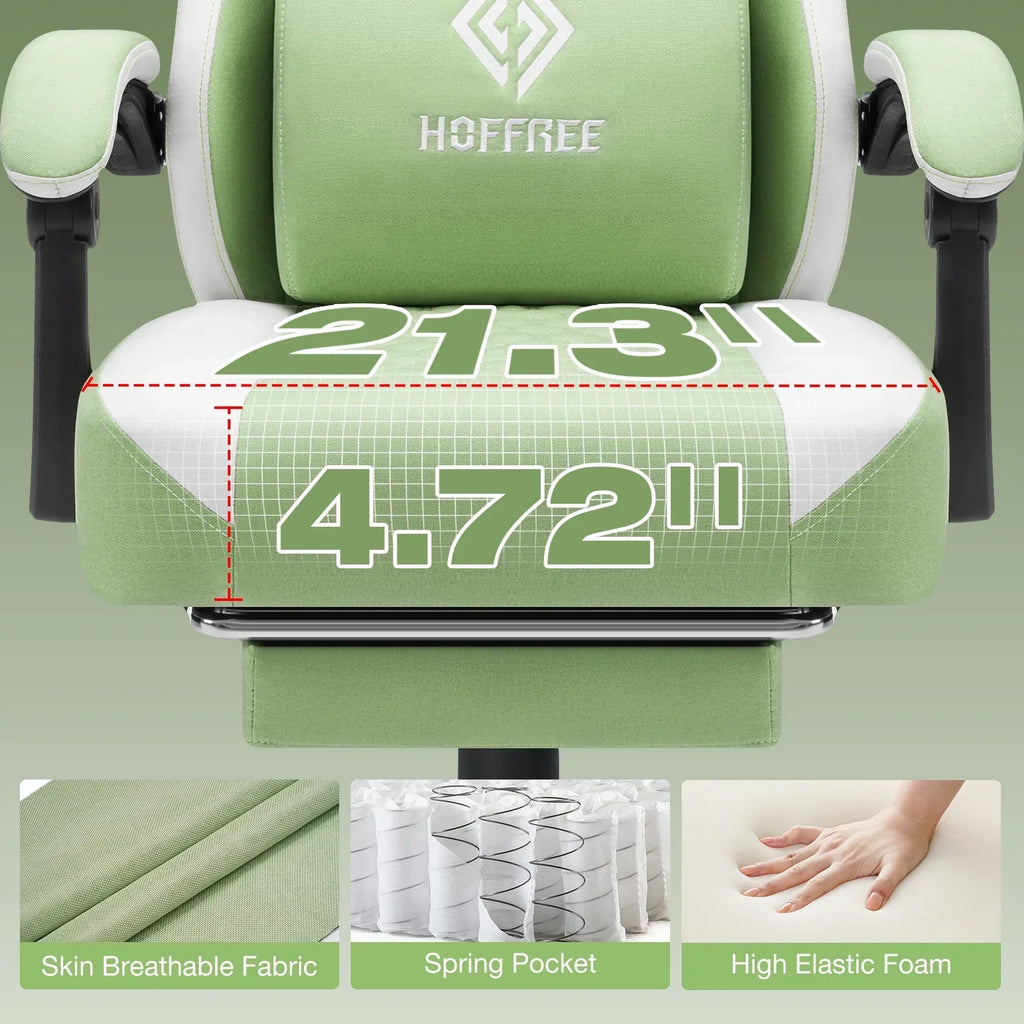 2026 NewHoffree Gaming Chair with Massage Fabric Office Chair with footrest for Adults, Ergonomic Gamer Chair with Headrest and Lumbar Support for Office Gaming, 440 LBS