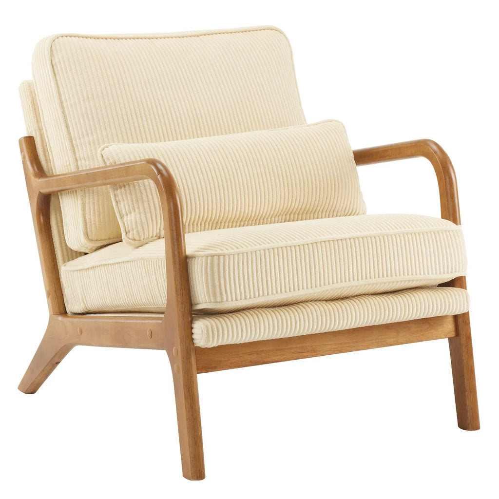 2026 NewKtaxon Accent Chair Corduroy Upholstered Armchair, Reading Club Chair with Pillow and Solid Wood Frame for Living Room Bedroom Furniture Off White