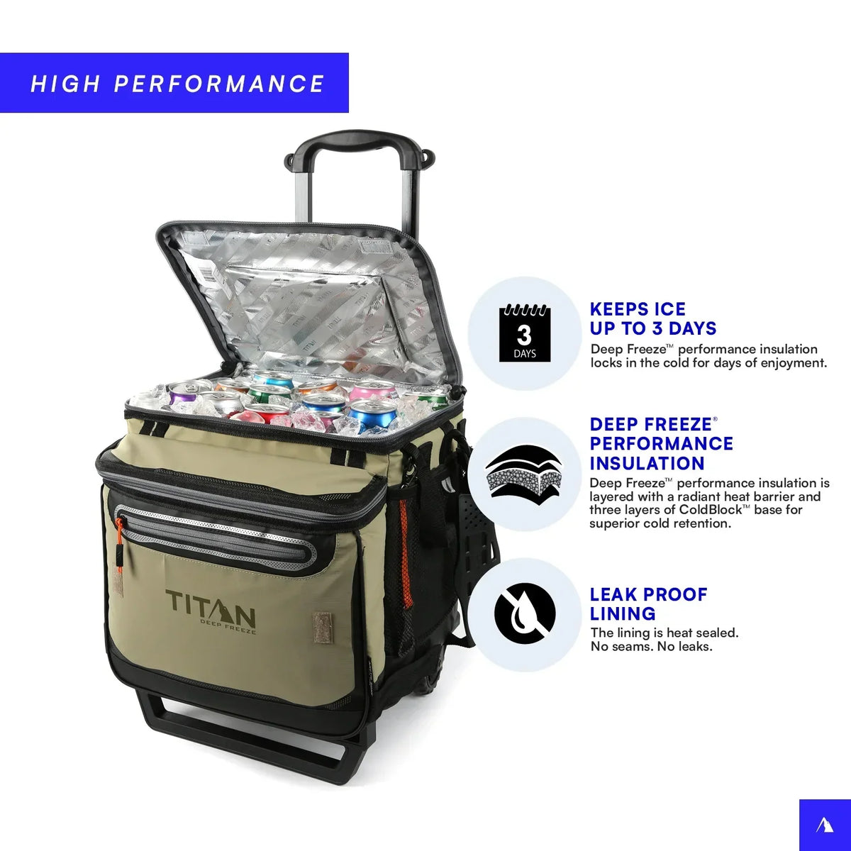 2026 NewArctic Zone Titan Deep Freeze 60(50+10) Can/40 Quart Wheeled Cooler - Process Blue