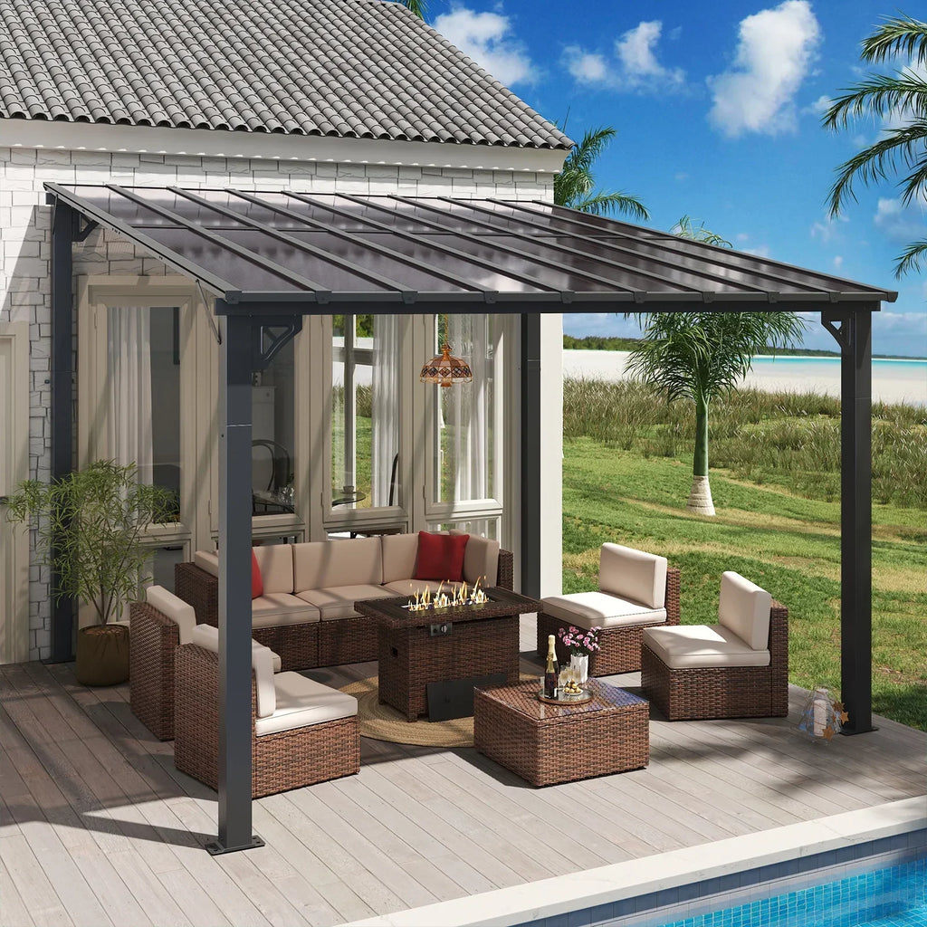 2026 NewAoxun 8' x 5' Gazebo for Patio, Gazebo Pergola with Sloped Roof, Grill Gazebo Large Wall-Mounted Heavy Duty Awnings, for Backyard, Deck, Patio