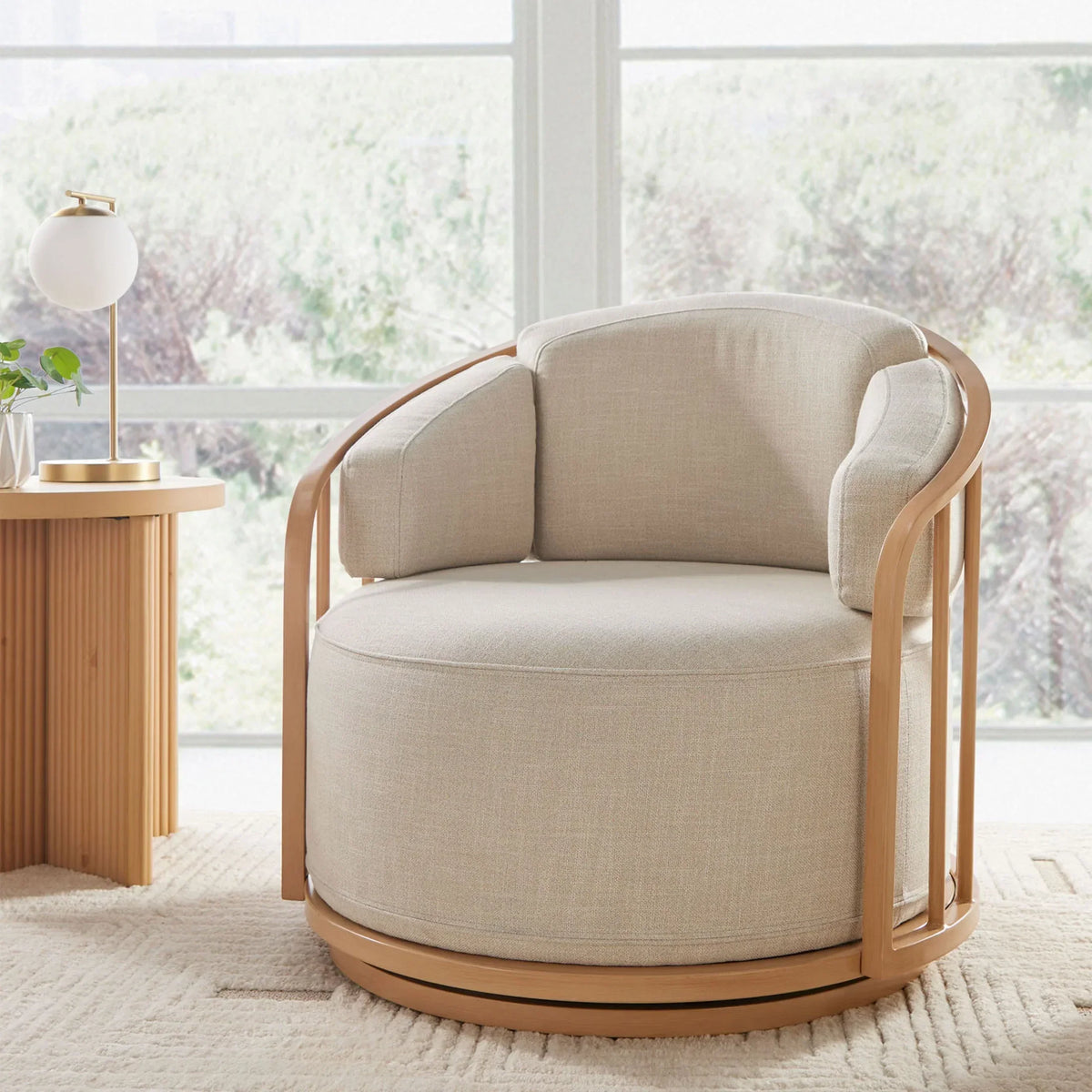 2026 NewBetter Homes & Gardens Lillian Swivel Birdcage Accent Chair, Cream Linen