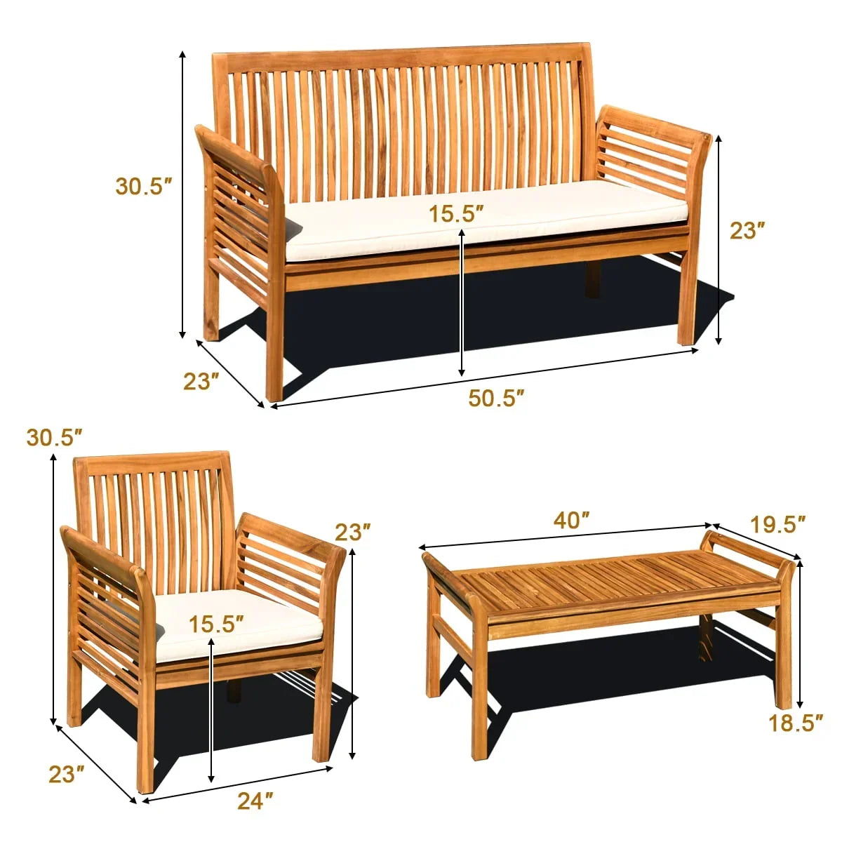 2026 NewCostway 4 PCS Outdoor Acacia Wood Sofa Furniture Set Cushioned Chair Coffee Table Garden