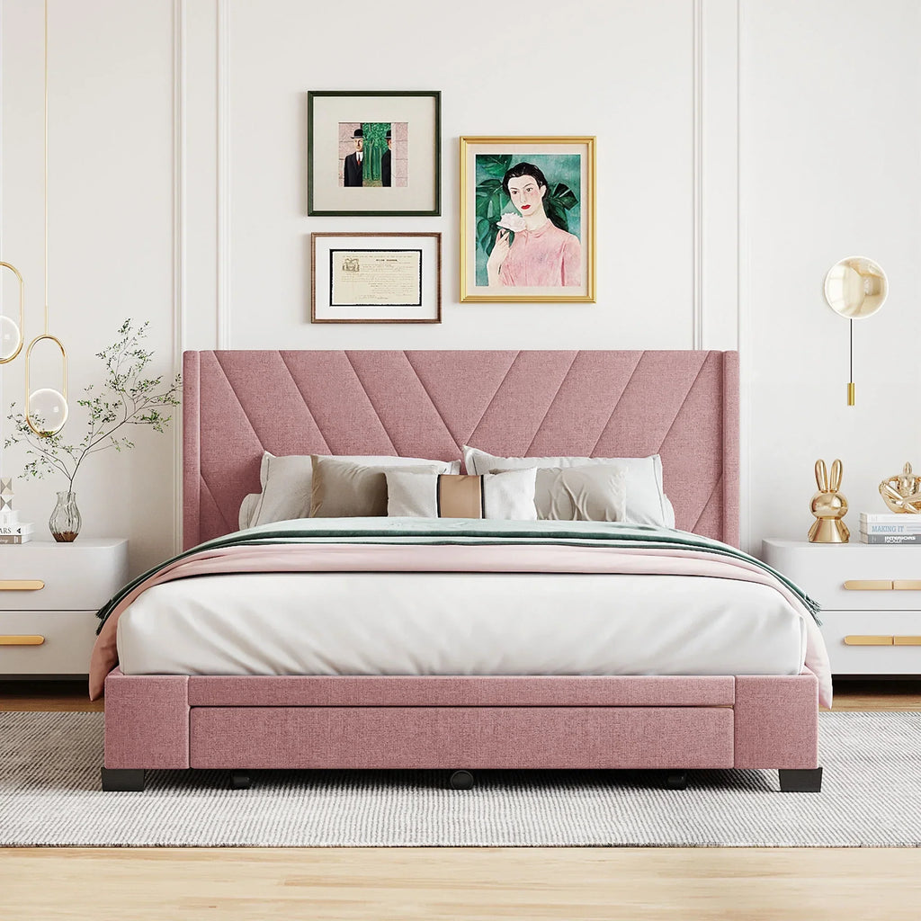 2026 NewSesslife Queen Bed Frame with Storage, New Upgraded Linen Upholstered Platform Bed with 3 Drawers, Queen Size Storage Bed with Headboard and Wooden Slats, No Box Spring Needed, Holds 500lbs, Beige