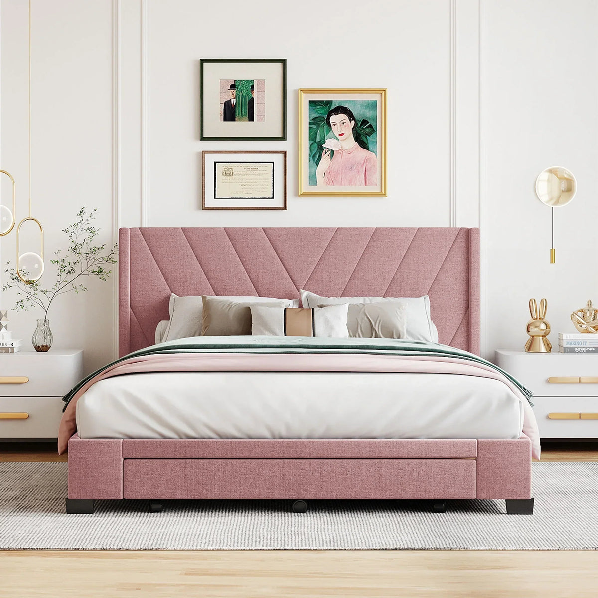 2026 NewSesslife Queen Bed Frame with Storage, New Upgraded Linen Upholstered Platform Bed with 3 Drawers, Queen Size Storage Bed with Headboard and Wooden Slats, No Box Spring Needed, Holds 500lbs, Beige