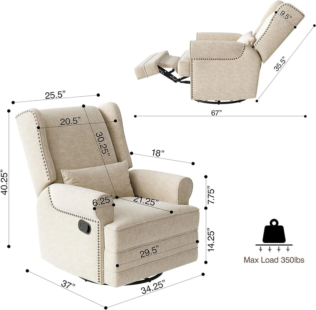 2026 NewRoyalcraft Swivel Nursery Glider Recliner, Comfy Upholstered Glider Chair with Lumbar Pillow and Footrest, Beige