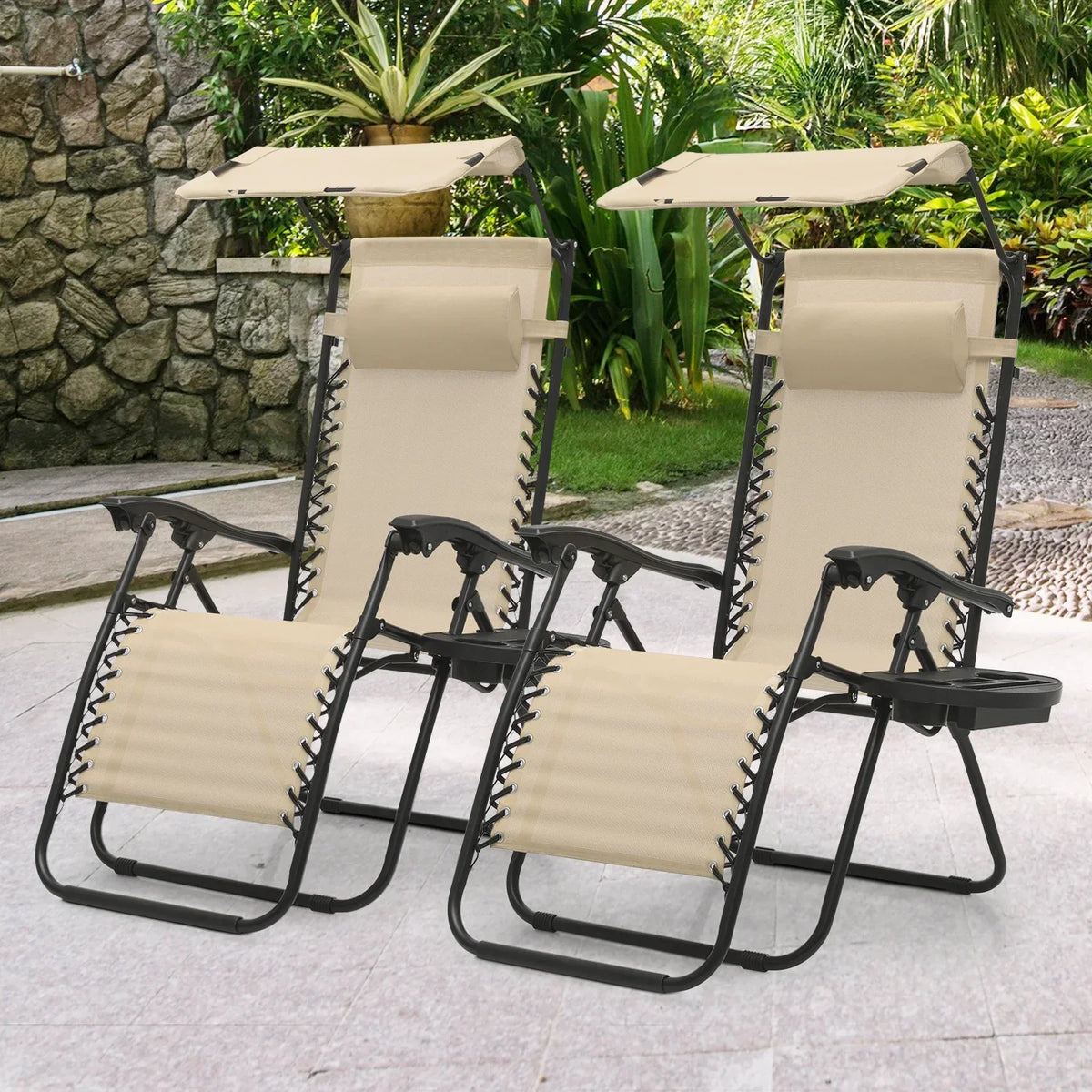 2026 NewMoNiBloom Zero Gravity Chairs Set of 2, Folding Outdoor Patio Beach Recliner with Canopy Shade & Headrest, Black