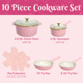 2026 NewParis Hilton 10-Piece Ceramic Nonstick Cast Aluminum Cookware Set, Clean Ceramic Coating, Faceted Pink Design