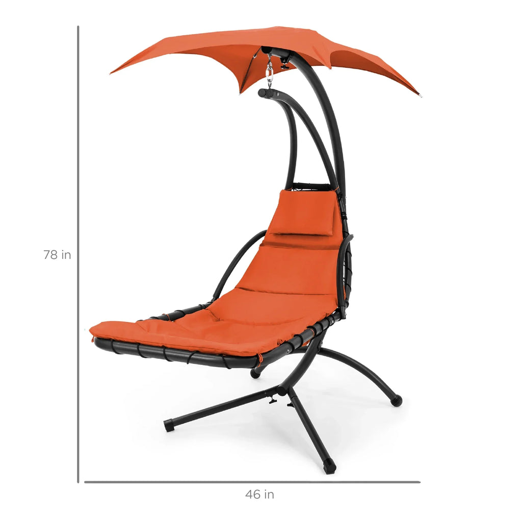 2026 NewBest Choice Products Hanging Curved Chaise Lounge Chair Swing for Backyard, Patio w/ Pillow, Shade, Stand - Teal