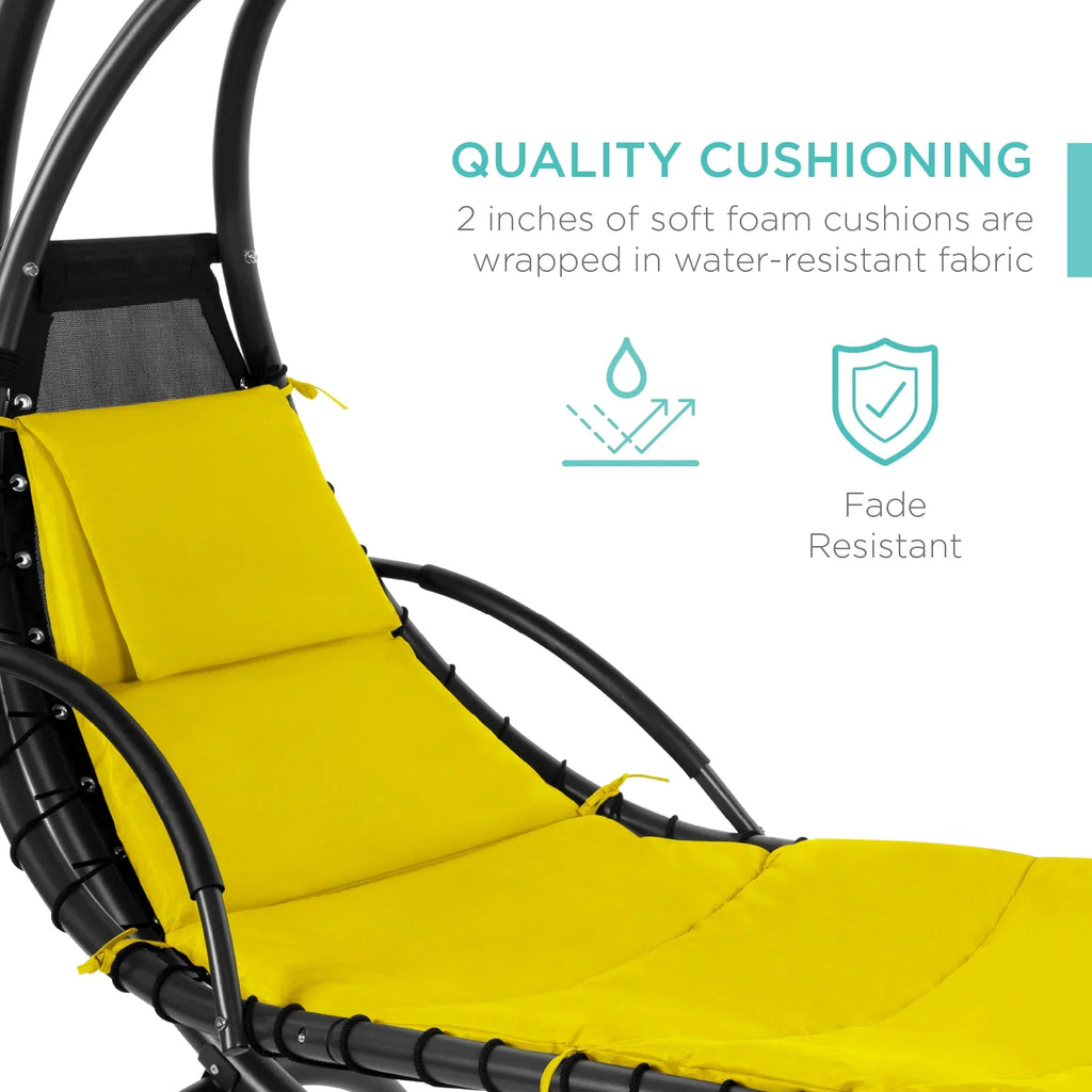 2026 NewBest Choice Products Hanging Curved Chaise Lounge Chair Swing for Backyard, Patio w/ Pillow, Shade, Stand - Teal